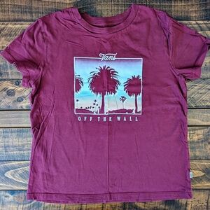 Vans Shirt Youth Medium - Off The Wall Burgundy Graphic T-Shirt Palm Trees